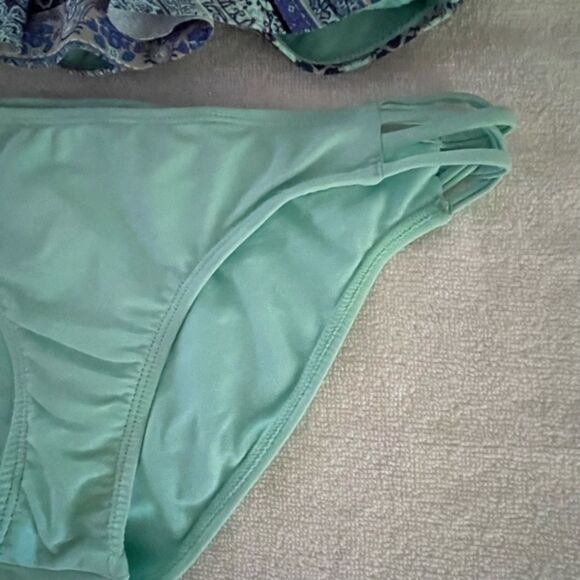 Girls medium turquoise southwest design ruffle flounce macrame Boho bikini - Picture 7 of 14